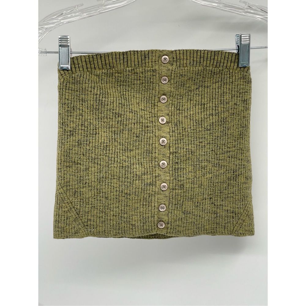 Pilcro Sweater Crop Top Women Large‎ Green Button Ribbed Bandeau Tube
